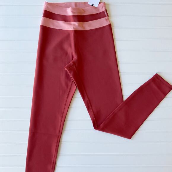 Revolve Iris & Ink S Cayenne Red Pink Stripe High Waist Full Pantaloni Legging - Picture 6 of 10